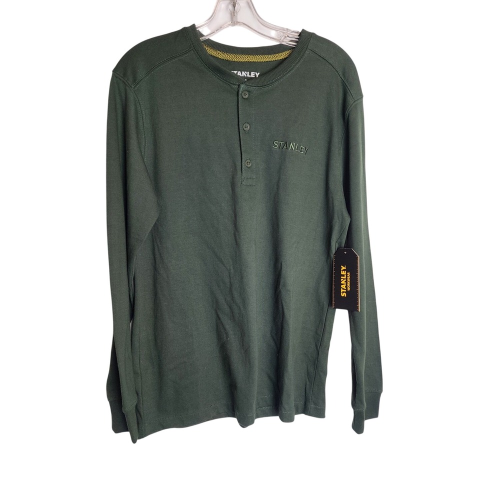 Stanley Workwear Mens Henley Long Sleeve Shirt Deep Forest Green ST204RO New